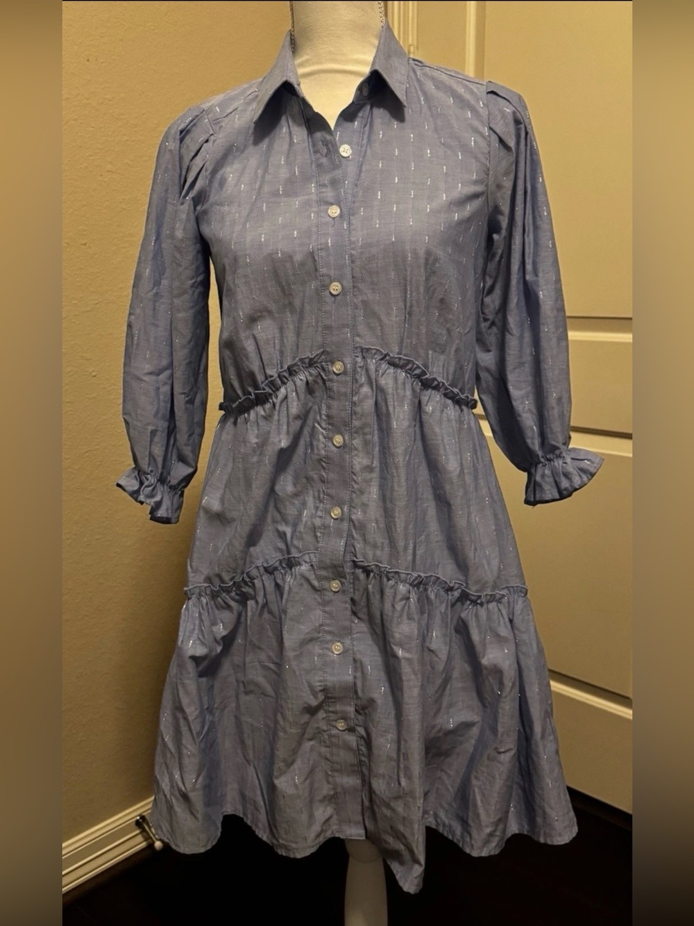 Mi Ami Francesca Women's Blue with Silver Accent Long Sleeve Dress Size XS